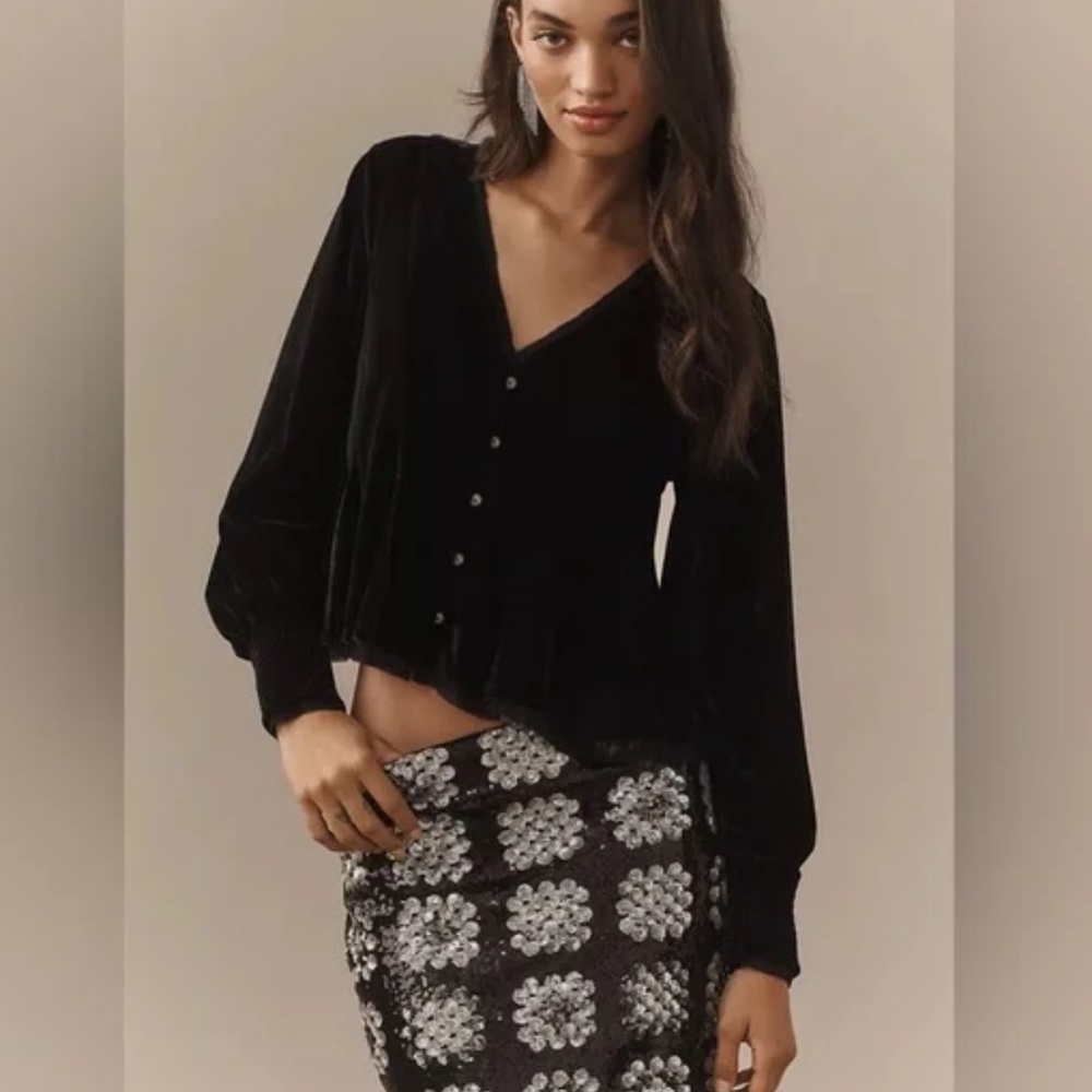 Anthropologie Swing Velvet Peasant Top
